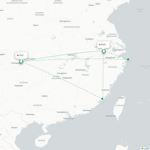Mapa lotu bezpośredniego Chongqing – Wuhu