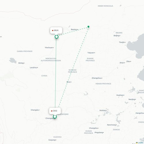 Mapa de vuelo directo Chongqing - Wuhai