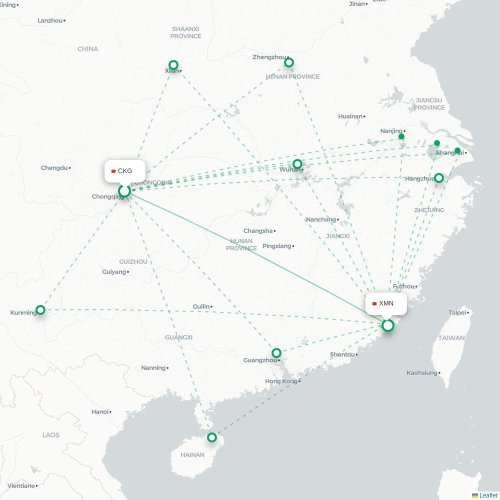 Mapa lotu bezpośredniego Chongqing – Xiamen