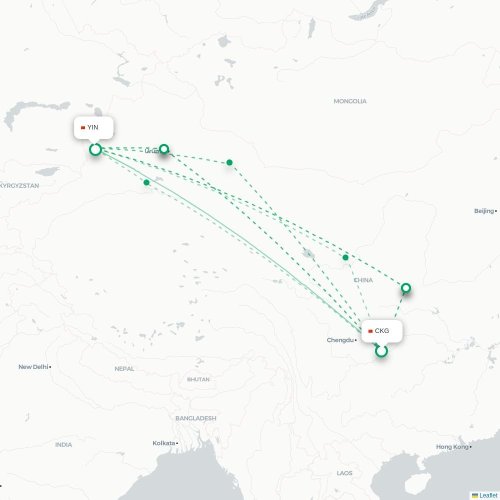 Mapa lotu bezpośredniego Chongqing – Ili