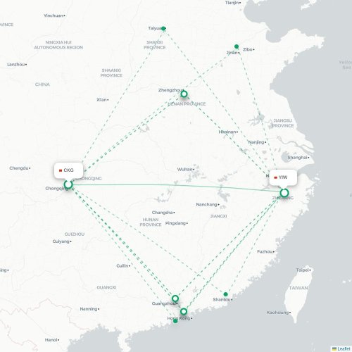 Mapa lotu bezpośredniego Chongqing – Jinhua