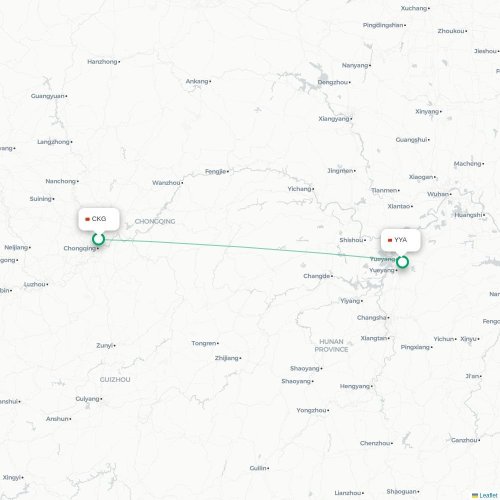 Mapa de vuelo directo Chongqing - Yueyang