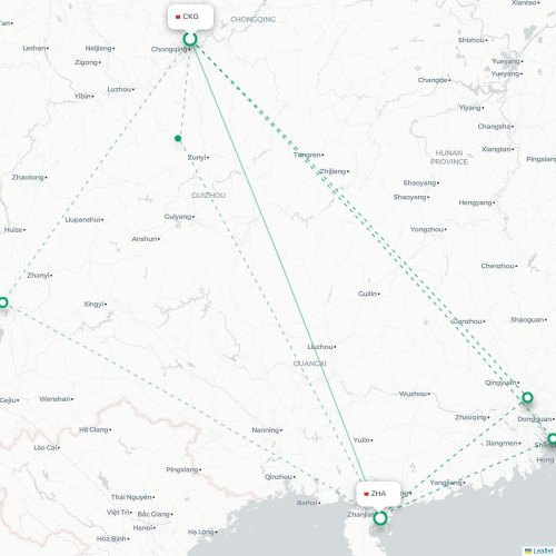 Mapa lotu bezpośredniego Chongqing – Zhanjiang