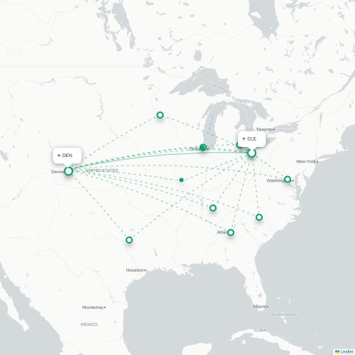 Mapa lotu bezpośredniego Cleveland – Denver