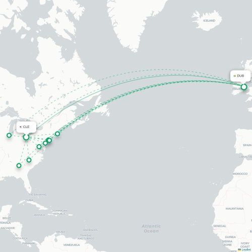 Mapa lotu bezpośredniego Cleveland – Dublin