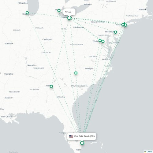 Mapa lotu bezpośredniego Cleveland – West Palm Beach