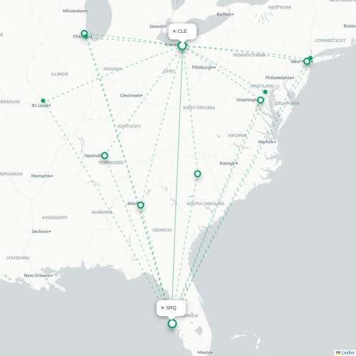 Mapa lotu bezpośredniego Cleveland – Sarasota