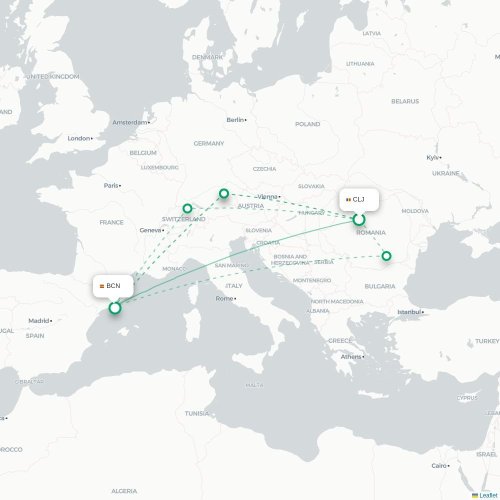 Cluj - Barcelona kort over direkte fly