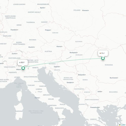 Mapa de vuelo directo Cluj - Bérgamo