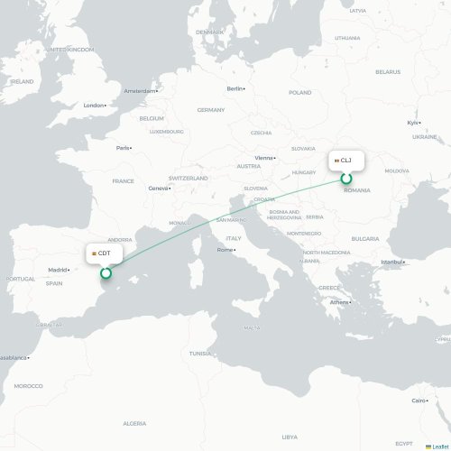 Mapa de vuelo directo Cluj - Castellón de la Plana