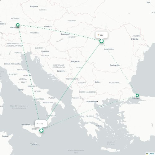 Mapa de vuelo directo Cluj - Catania