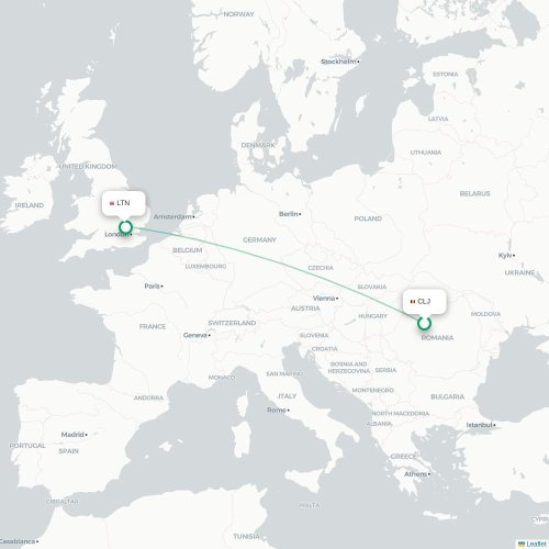 Mapa de vuelo directo Cluj - Londres