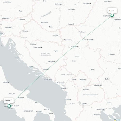 Mapa de vuelo directo Cluj - Nápoles