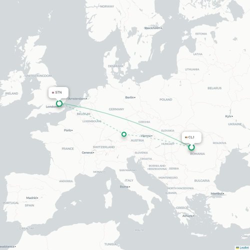 Mapa de vuelo directo Cluj - Londres