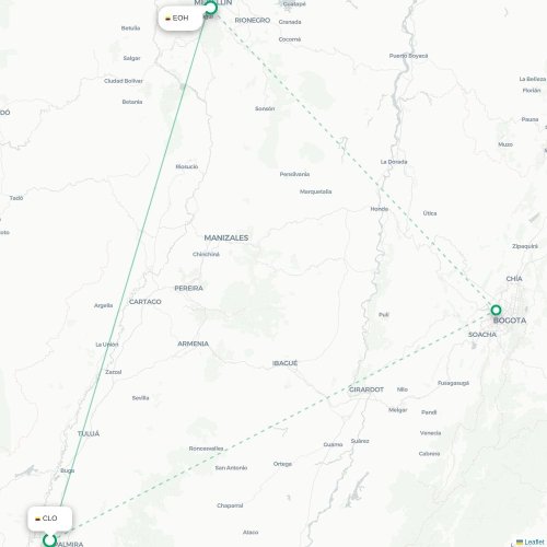 Mapa de vuelo directo Santiago de Cali - Medellín