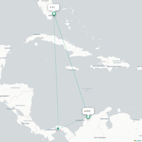 Cali – Fort Lauderdale suoran lennon kartta