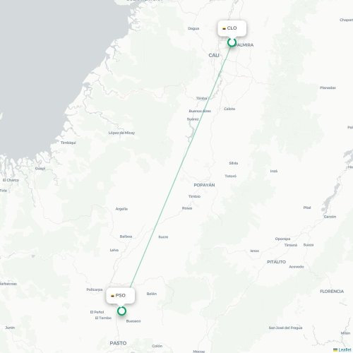 Mapa de vuelo directo Santiago de Cali - Pasto