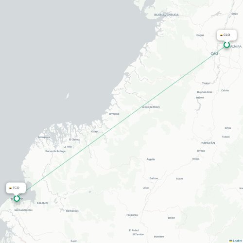 Mapa de vuelo directo Santiago de Cali - Tumaco