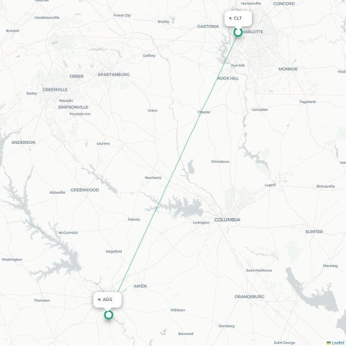 Mapa lotu bezpośredniego Charlotte – Augusta