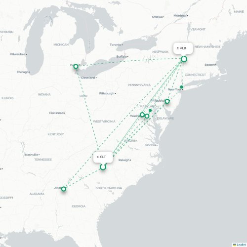 Mapa lotu bezpośredniego Charlotte – Albany