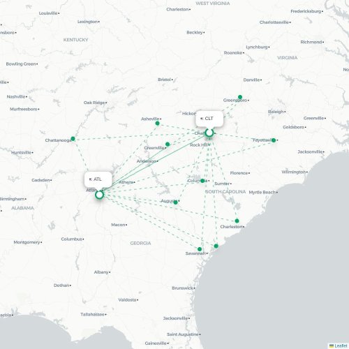 Mapa de vuelo directo Charlotte - Atlanta