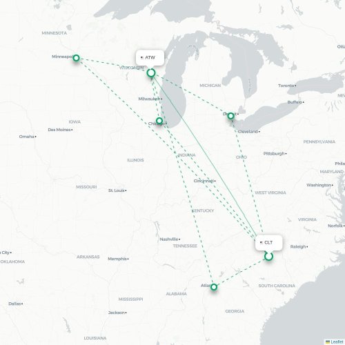 Mapa lotu bezpośredniego Charlotte – Appleton