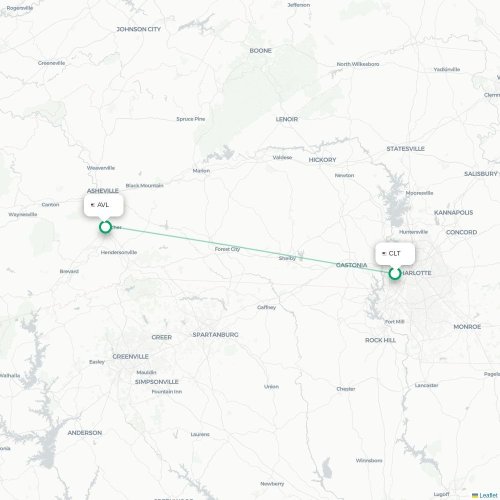 Mapa de vuelo directo Charlotte - Asheville
