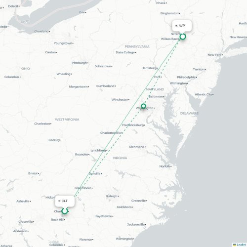 Mapa lotu bezpośredniego Charlotte – Scranton