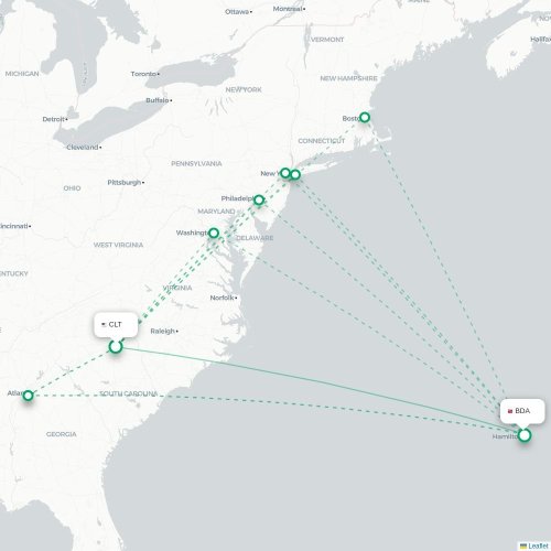 Mapa lotu bezpośredniego Charlotte – Hamilton
