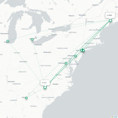 Mapa de vuelo directo Charlotte - Bangor