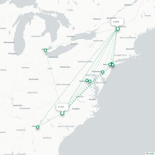 Mapa de vuelo directo Charlotte - Burlington