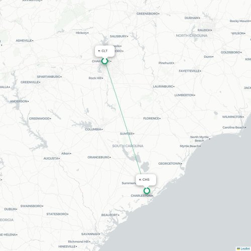 Mapa de vuelo directo Charlotte - Charleston
