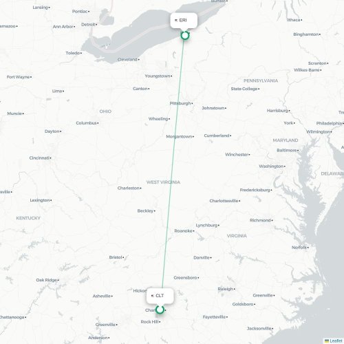 Mapa de vuelo directo Charlotte - Erie