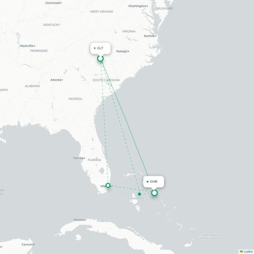 Mapa lotu bezpośredniego Charlotte – Governor’s Harbour