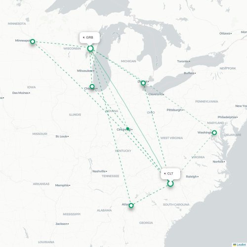 Mapa de vuelo directo Charlotte - Green Bay