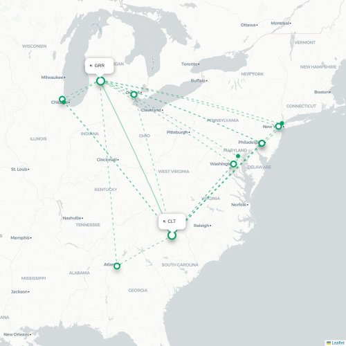 Charlotte - Grand Rapids karta över direktflyg
