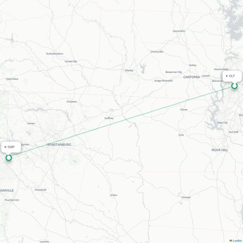 Mapa lotu bezpośredniego Charlotte – Greenville