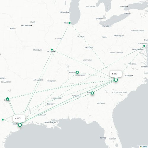 Mapa lotu bezpośredniego Charlotte – Houston