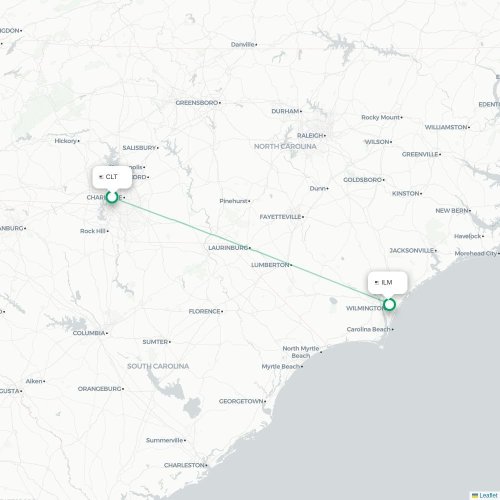 Mapa de vuelo directo Charlotte - Wilmington