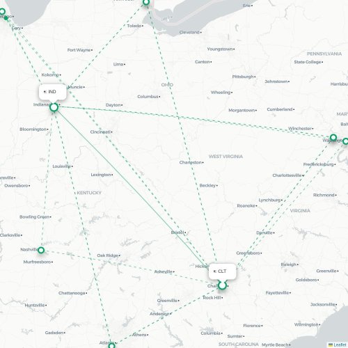 Mapa de vuelo directo Charlotte - Indianápolis