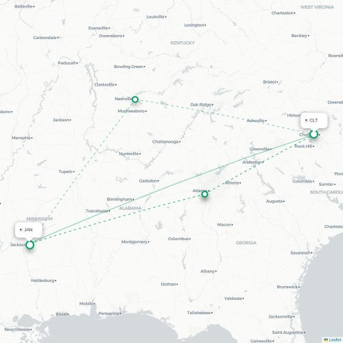 Mapa de vuelo directo Charlotte - Jackson