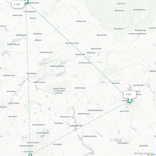 Charlotte - Lexington carte du vol direct