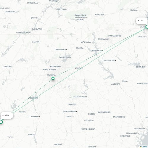 Mapa lotu bezpośredniego Charlotte – Montgomery