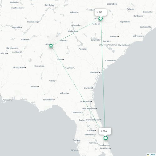 Mapa de vuelo directo Charlotte - Melbourne