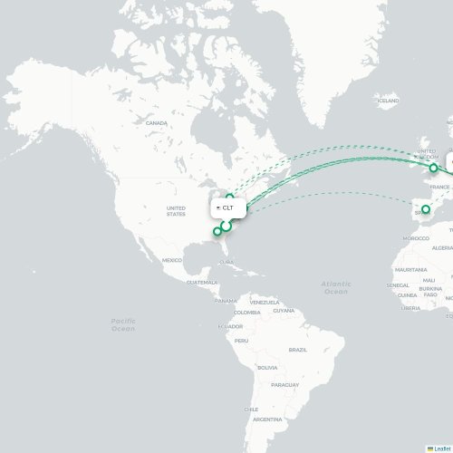Mapa de vuelo directo Charlotte - Múnich