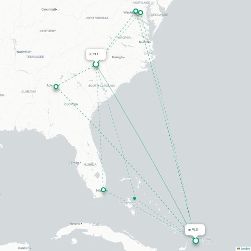 Mapa de vuelo directo Charlotte - Providenciales