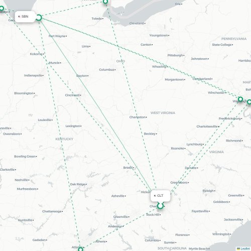 Mapa lotu bezpośredniego Charlotte – South Bend