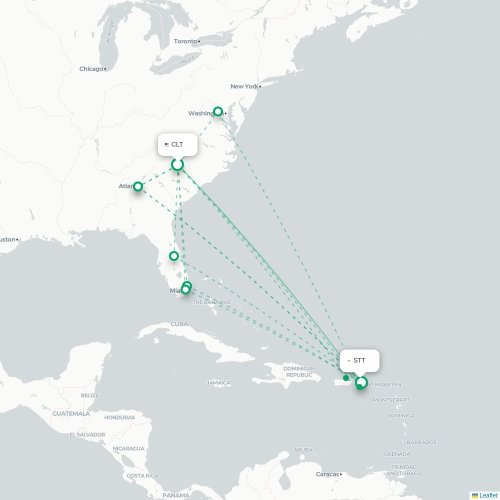 Mapa de vuelo directo Charlotte - Saint Thomas Island