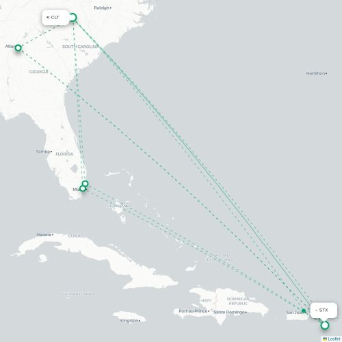 Mapa de vuelo directo Charlotte - Christiansted