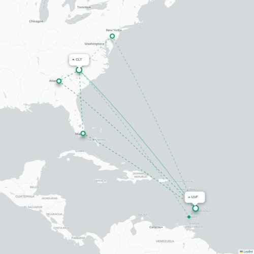 Mapa de vuelo directo Charlotte - Castries